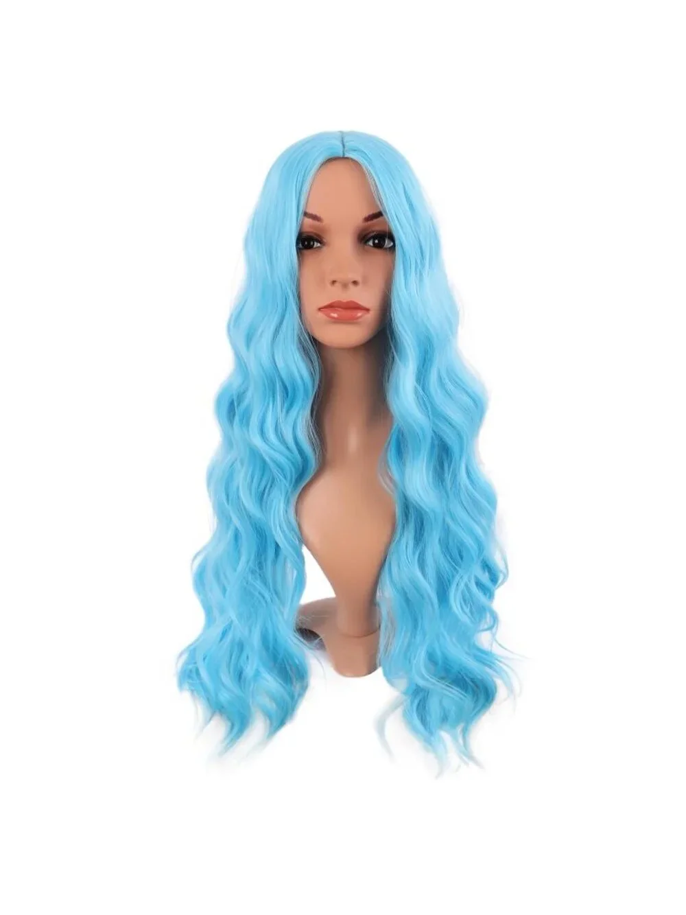 Women's Sky Blue 28 Inch Synthetic Fiber Long Middle Part Curly Cosplay Wigs